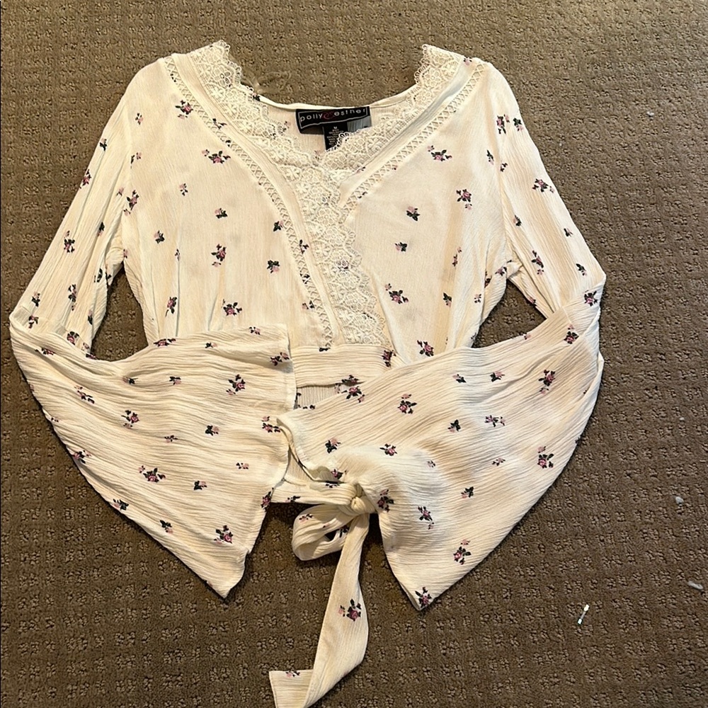 White Floral Lace Trim Top